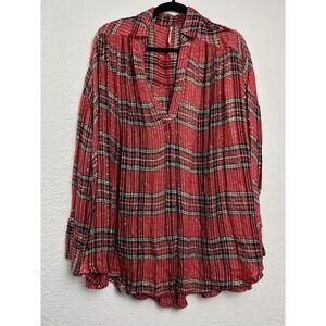 Free People Crimson Checkered Blouse